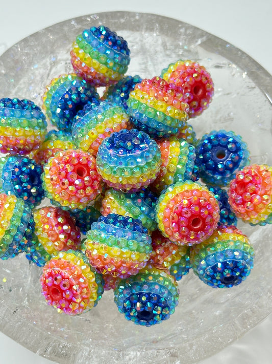 Rainbow Stripe 18mm Sugar Beads