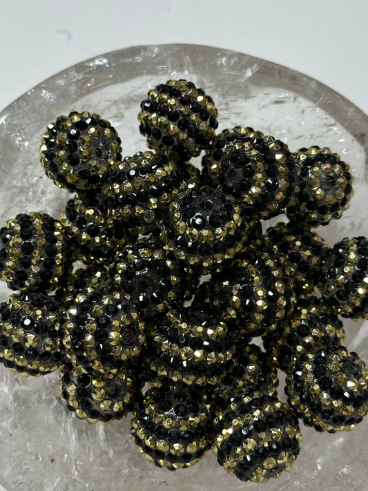 Black and Gold Stripe 20mm Rhinestone Beads